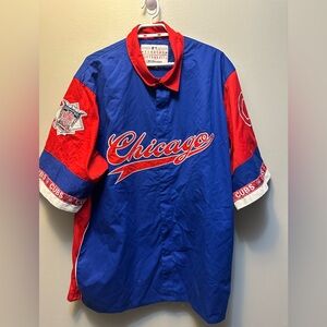 Chicago Cubs JH Design Blue/Red Button Up Short Sleeve Shirt Men’s 2XL